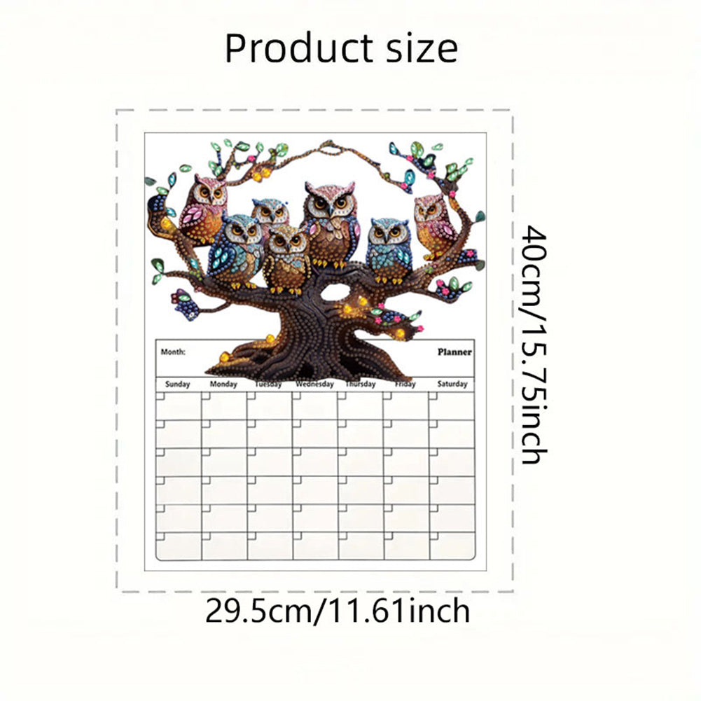 Owl On The Tree Diamond Painting Magnetic Fridge Calendar To-do List Calendar