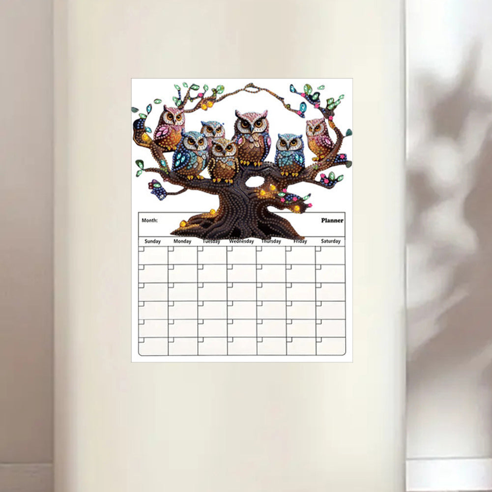 Owl On The Tree Diamond Painting Magnetic Fridge Calendar To-do List Calendar