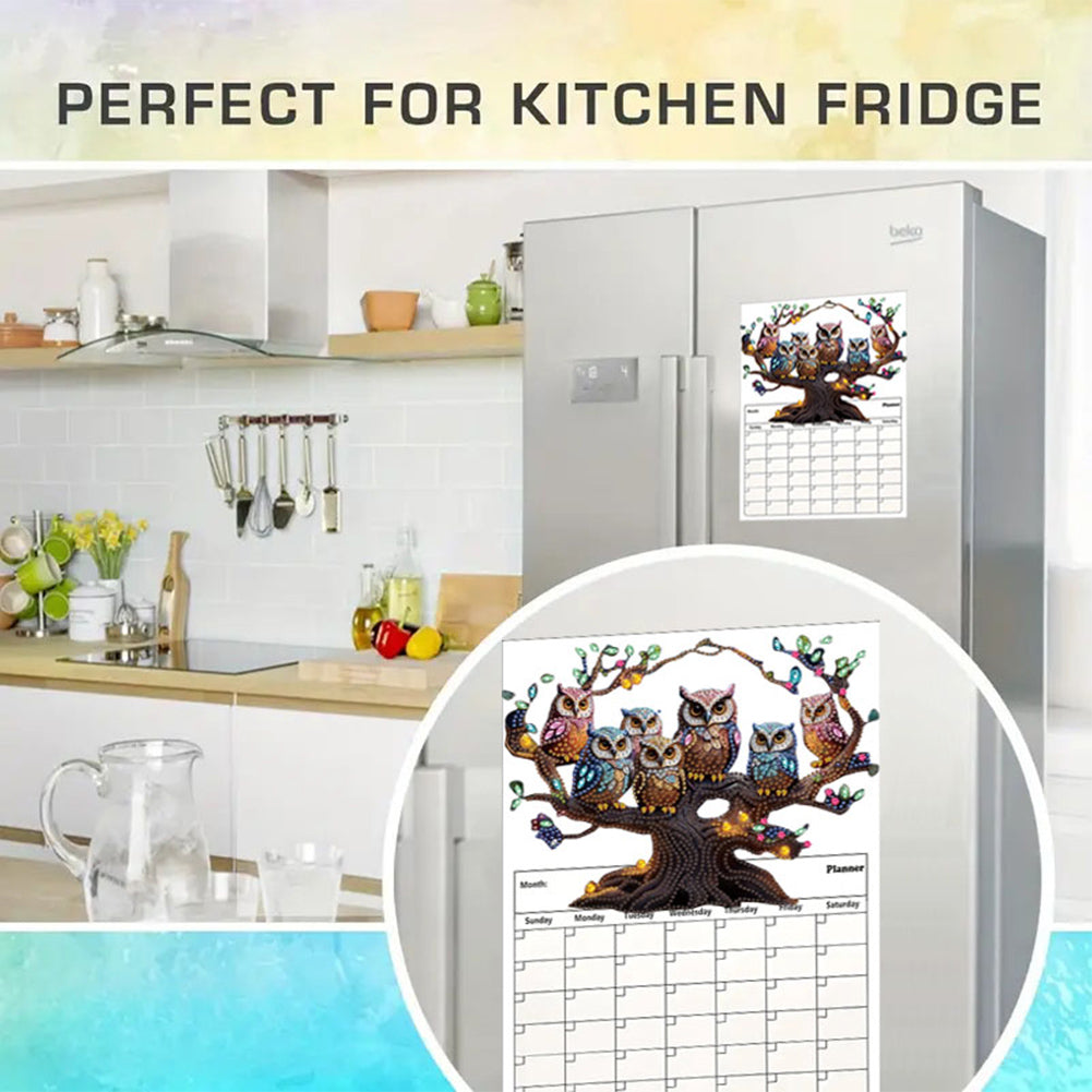 Owl On The Tree Diamond Painting Magnetic Fridge Calendar To-do List Calendar