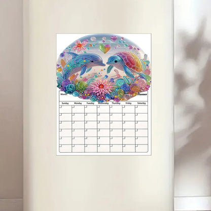 Dolphin Diamond Painting Magnetic Fridge Calendar To-do List Calendar for Adults