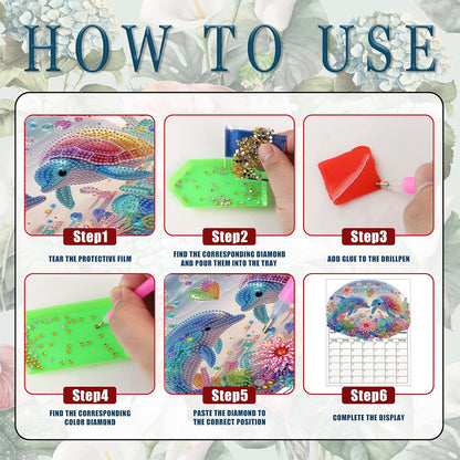 Dolphin Diamond Painting Magnetic Fridge Calendar To-do List Calendar for Adults