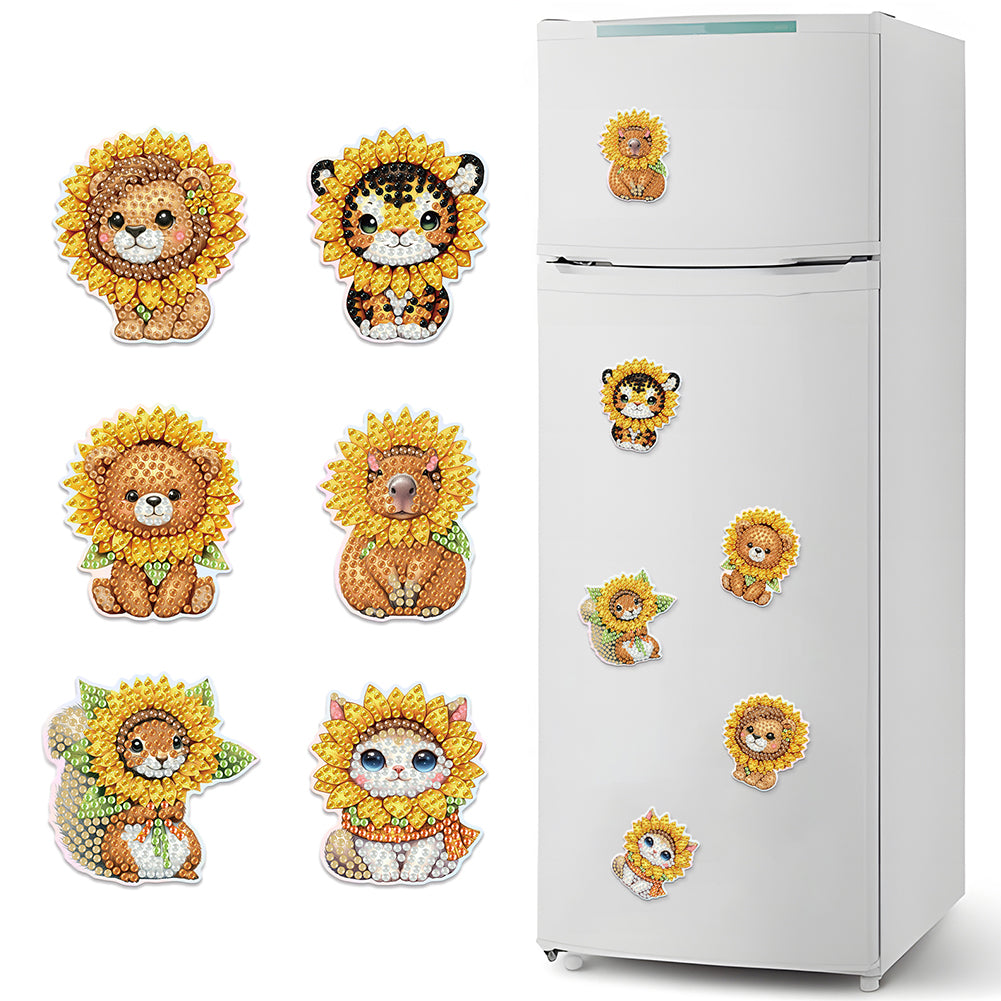 6Pcs Sunflower Animals Diamond Painting Fridge Magnet Diamond Art Magnets Decals