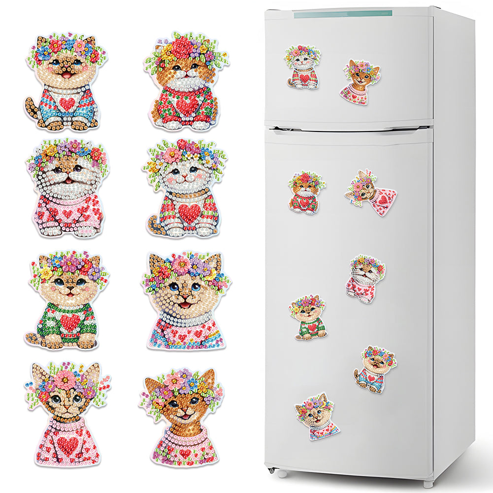 6Pcs Flowers Cats Dogs Diamond Painting Fridge Magnet Diamond Art Magnets