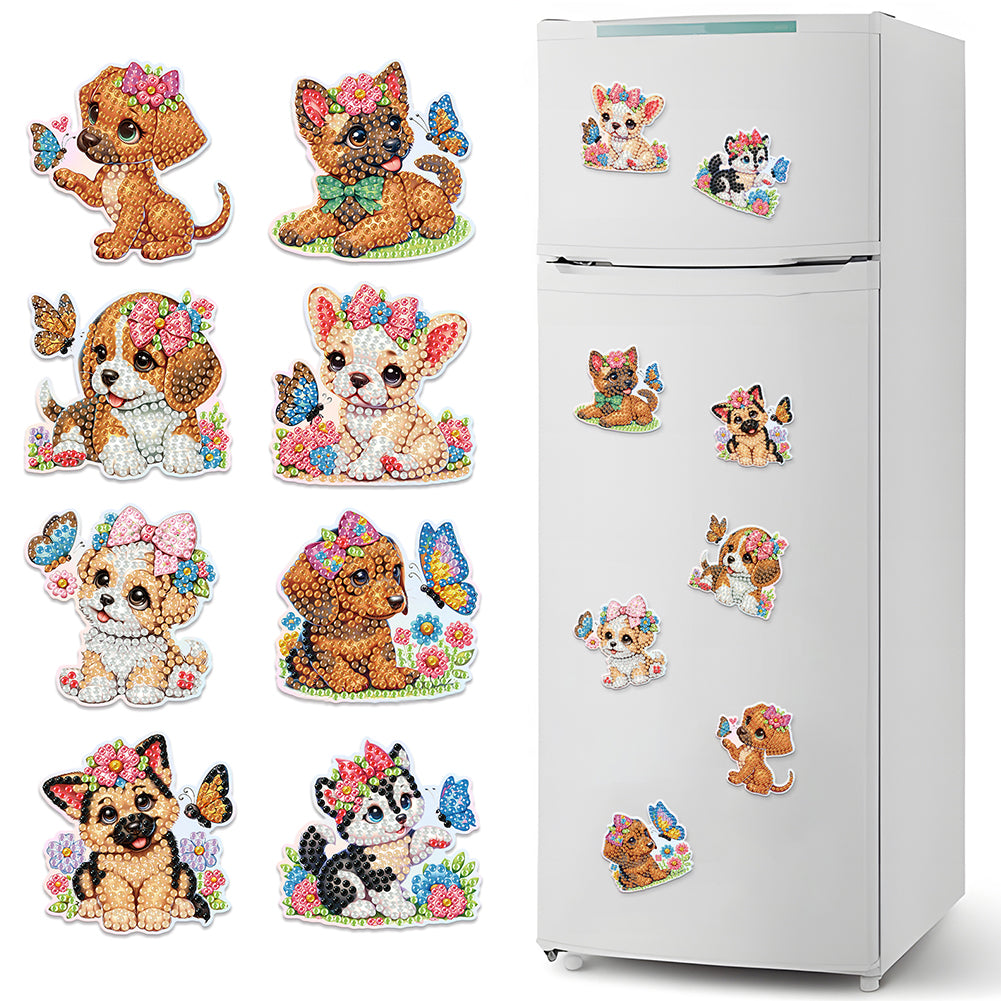 6Pcs Butterfly Puppy Diamond Painting Fridge Magnet Diamond Art Magnets Decals