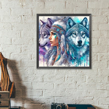 Load image into Gallery viewer, Diamond Painting - Full Round - Wolf and Bohemian Girl (40*40CM)

