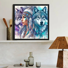 Load image into Gallery viewer, Diamond Painting - Full Round - Wolf and Bohemian Girl (40*40CM)
