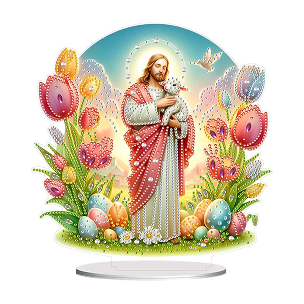 Acrylic Special Shape Jesus Tulips Diamond Painting Desktop Decors for Adults