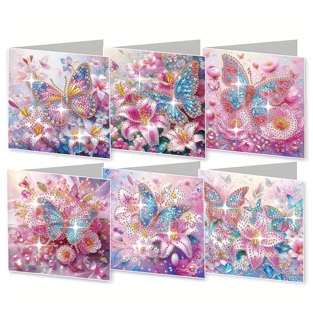 6Pcs Butterfly DIY Diamond Painting Greeting Card for Holiday Party Favors