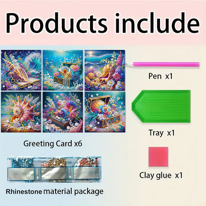 6Pcs Ocean DIY Diamond Painting Greeting Card for Holiday Party Favors