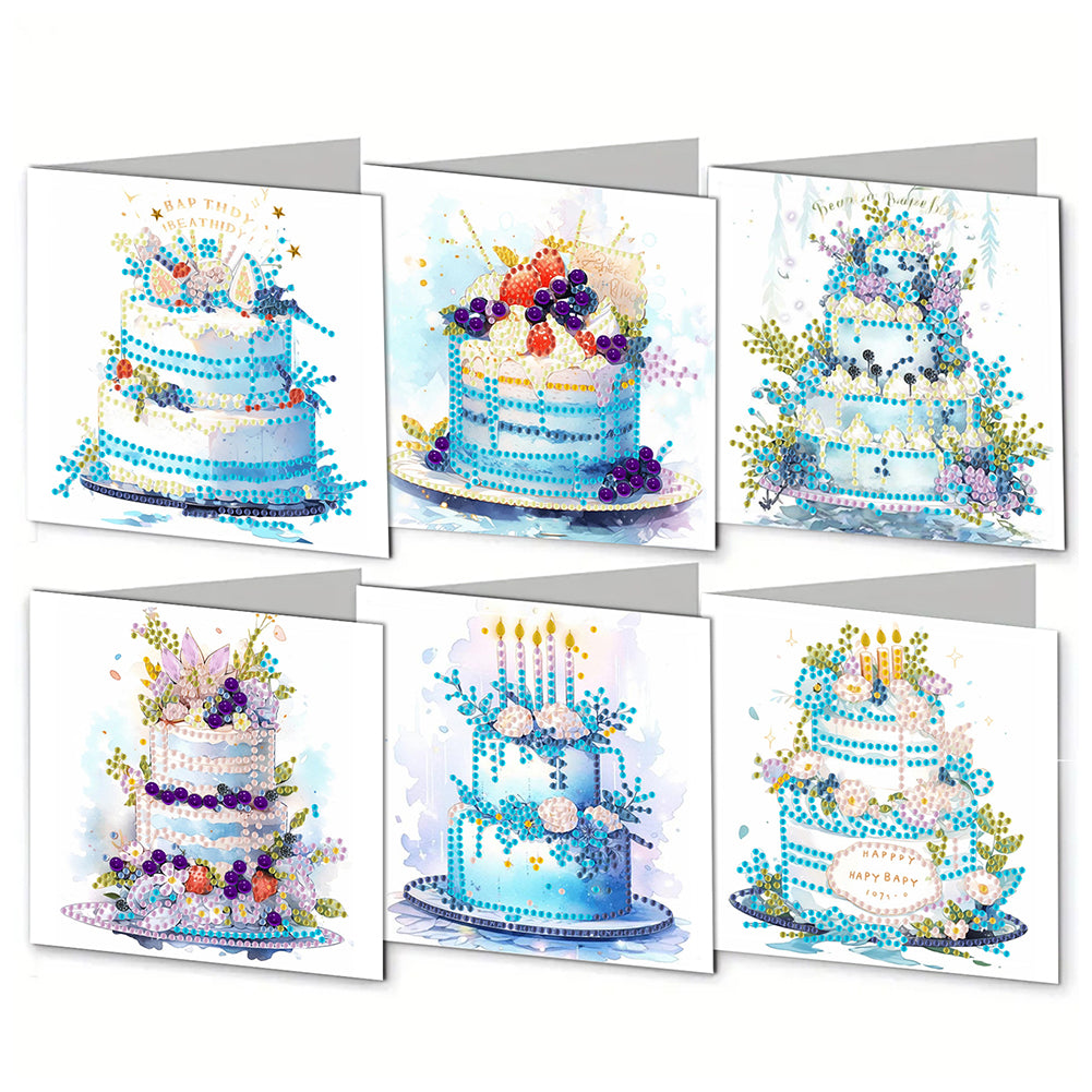 6Pcs Cake DIY Diamond Painting Greeting Card for Holiday Party Favors