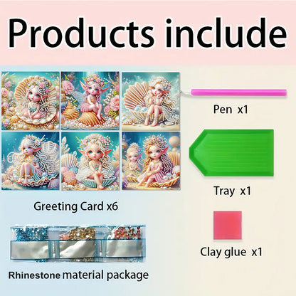 6Pcs Elf Princess DIY Diamond Painting Greeting Card for Holiday Party Favors