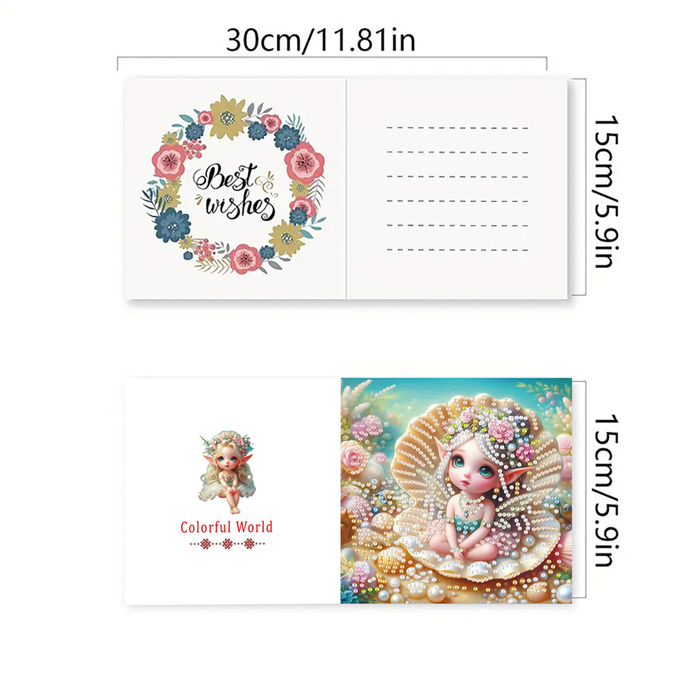 6Pcs Elf Princess DIY Diamond Painting Greeting Card for Holiday Party Favors