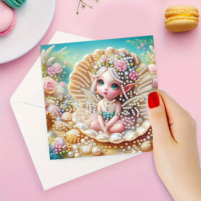 6Pcs Elf Princess DIY Diamond Painting Greeting Card for Holiday Party Favors