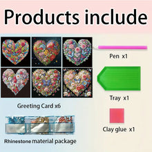 Load image into Gallery viewer, 6Pcs Heart Flower DIY Diamond Painting Greeting Card for Holiday Party Favors
