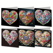 Load image into Gallery viewer, 6Pcs Heart Flower DIY Diamond Painting Greeting Card for Holiday Party Favors
