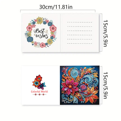 6Pcs Flower DIY Diamond Painting Greeting Card for Holiday Party Favors