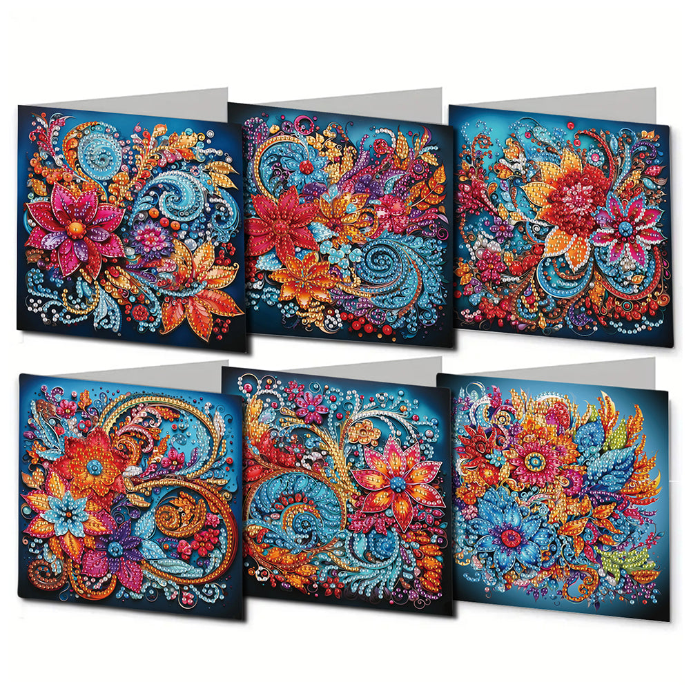 6Pcs Flower DIY Diamond Painting Greeting Card for Holiday Party Favors