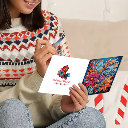 6Pcs Flower DIY Diamond Painting Greeting Card for Holiday Party Favors