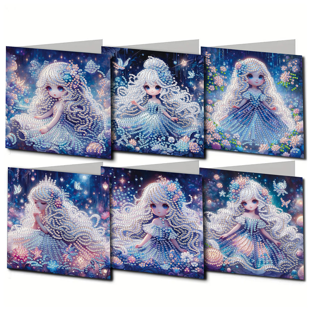 6Pcs Rapunzel DIY Diamond Painting Greeting Card for Holiday Party Favors