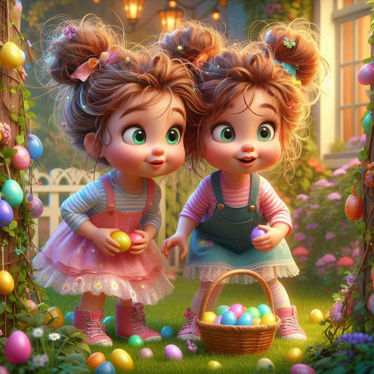 Diamond Painting - Full Round - Easter egg twin girls (40*40CM)