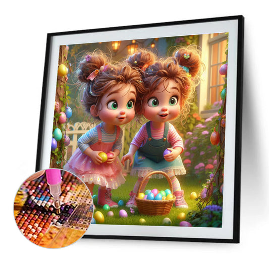 Diamond Painting - Full Round - Easter egg twin girls (40*40CM)