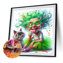 Load image into Gallery viewer, Diamond Painting - Full Round - Cat and green-haired grandma (40*40CM)
