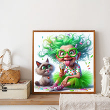 Load image into Gallery viewer, Diamond Painting - Full Round - Cat and green-haired grandma (40*40CM)
