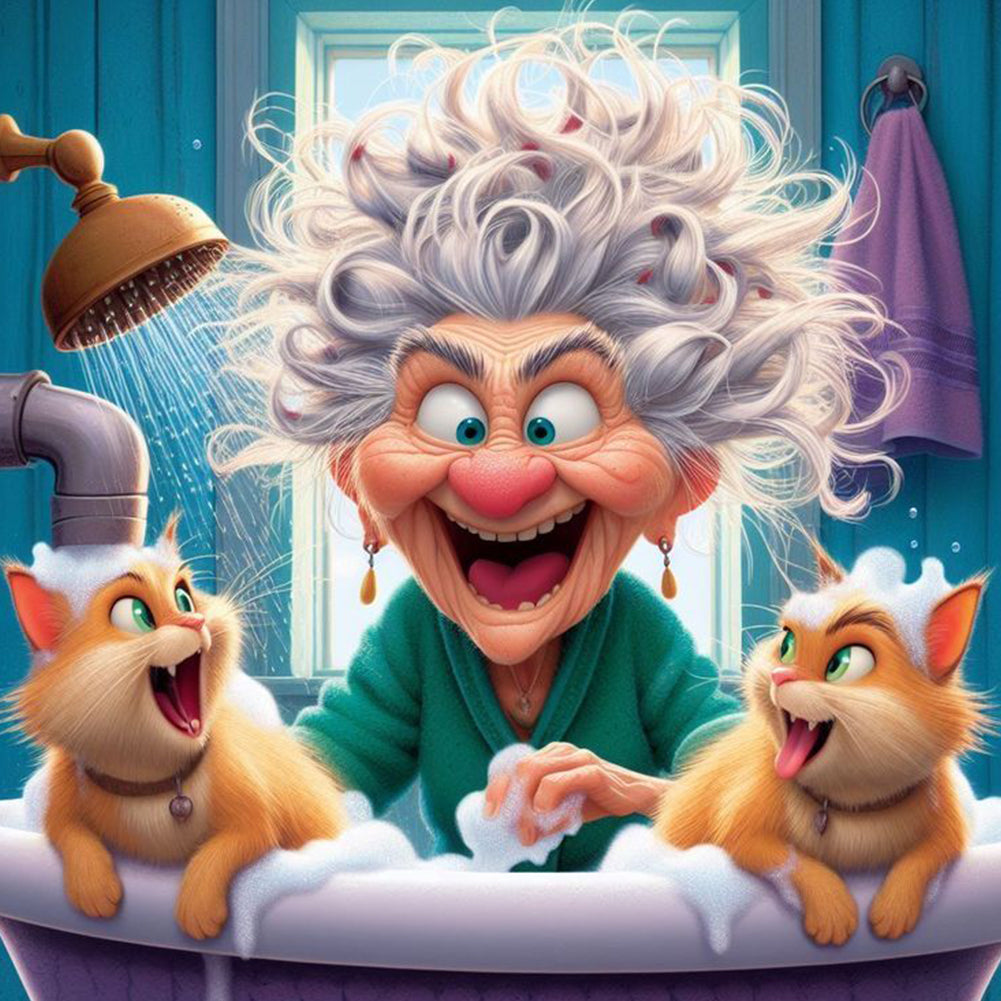 Diamond Painting - Full Round - Orange cat and grandma (40*40CM)