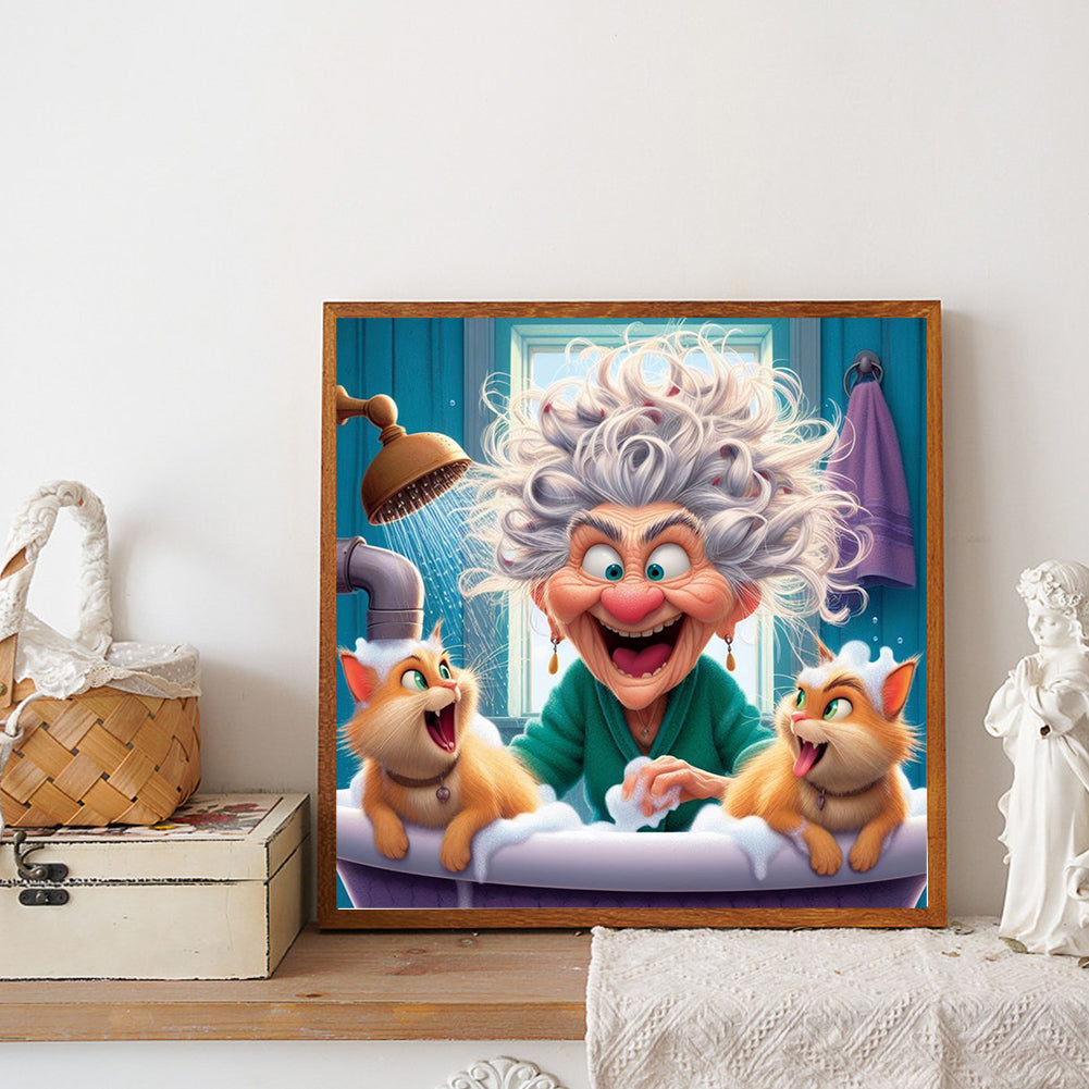 Diamond Painting - Full Round - Orange cat and grandma (40*40CM)