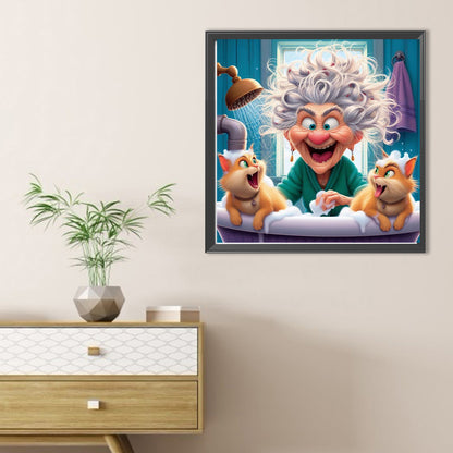 Diamond Painting - Full Round - Orange cat and grandma (40*40CM)