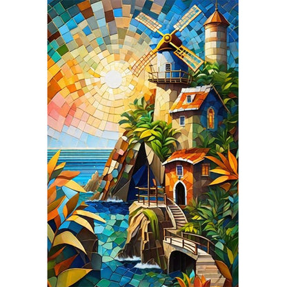 Diamond Painting - Full Round - Glass art seaside house (40*60CM)