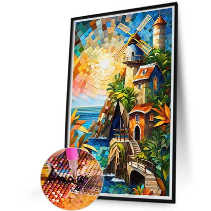 Diamond Painting - Full Round - Glass art seaside house (40*60CM)