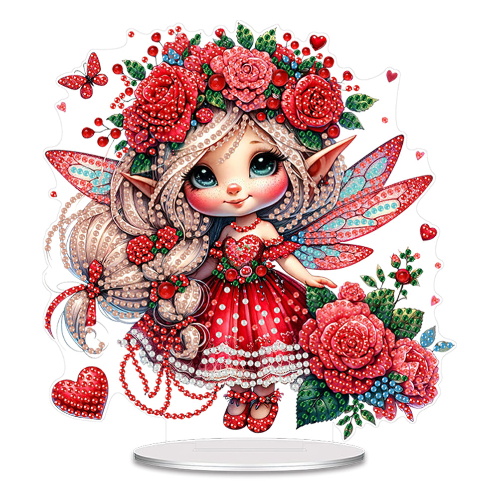 Acrylic Rose Elf Girl Table Top Diamond Painting Ornament Kits for Home Office