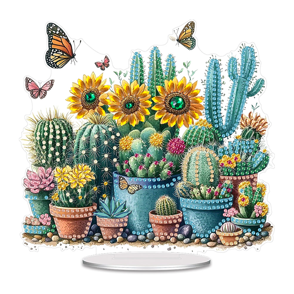 Acrylic Sunflower Cactus Table Top Diamond Painting Ornament Kits for Beginners