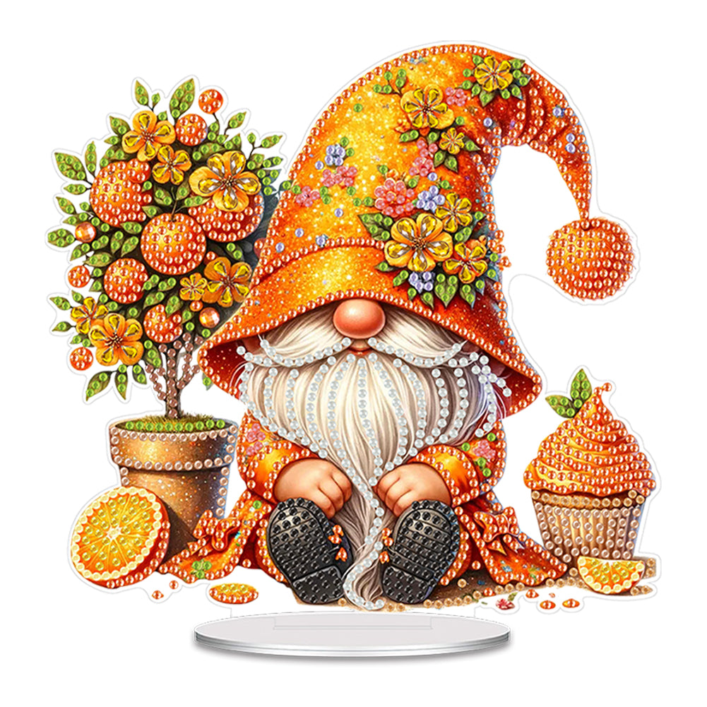 Acrylic Orange Gnome Table Top Diamond Painting Ornament Kits for Home Office