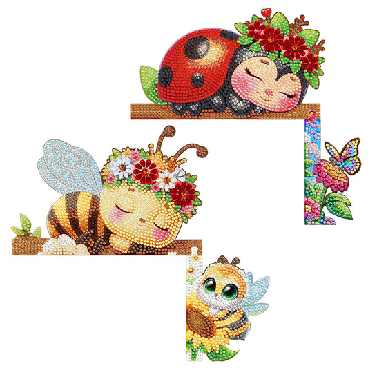 2Pcs Bee Ladybug Diamond Painting Door Corner Sign 5D DIY Wooden Door Topper