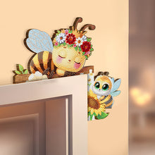 Load image into Gallery viewer, 2Pcs Bee Ladybug Diamond Painting Door Corner Sign 5D DIY Wooden Door Topper
