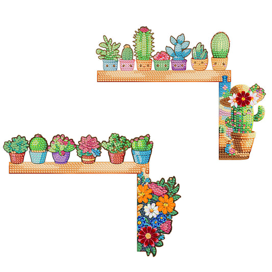 2Pcs Cactus Diamond Painting Door Corner Sign 5D DIY Wooden Door Topper