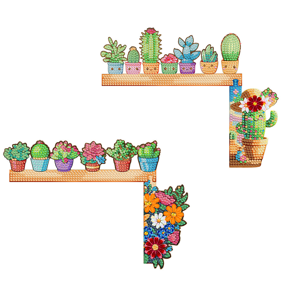 2Pcs Cactus Diamond Painting Door Corner Sign 5D DIY Wooden Door Topper