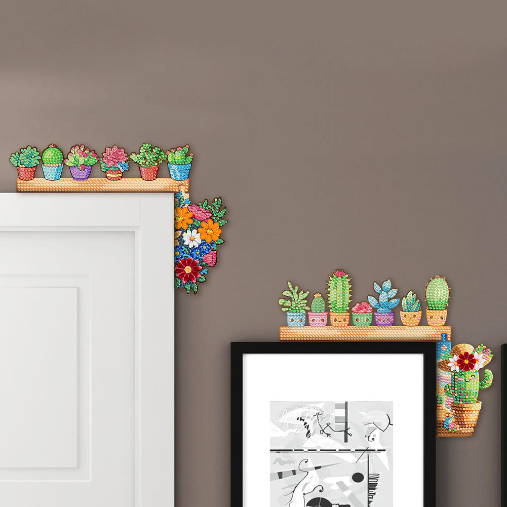 2Pcs Cactus Diamond Painting Door Corner Sign 5D DIY Wooden Door Topper