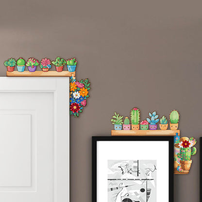 2Pcs Cactus Diamond Painting Door Corner Sign 5D DIY Wooden Door Topper