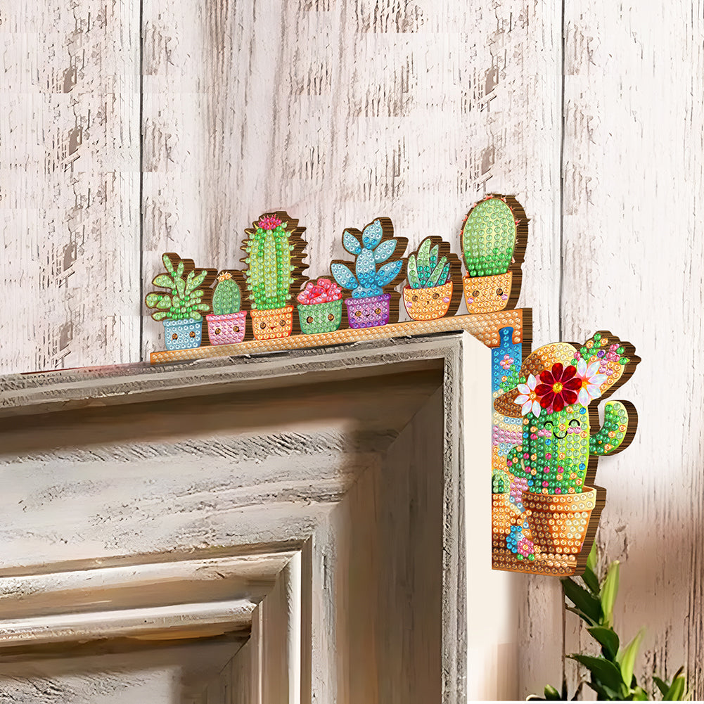2Pcs Cactus Diamond Painting Door Corner Sign 5D DIY Wooden Door Topper