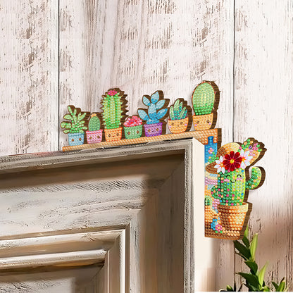 2Pcs Cactus Diamond Painting Door Corner Sign 5D DIY Wooden Door Topper