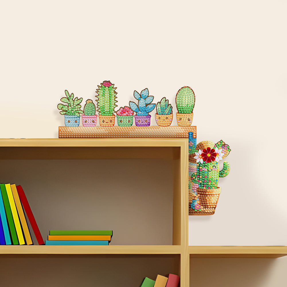 2Pcs Cactus Diamond Painting Door Corner Sign 5D DIY Wooden Door Topper