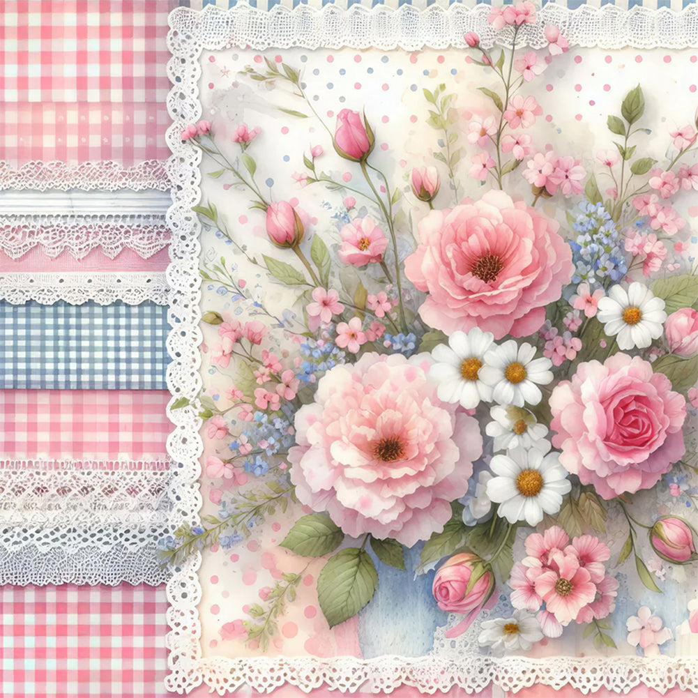 Diamond Painting - Full Round - Pink plaid flowers (30*30CM)