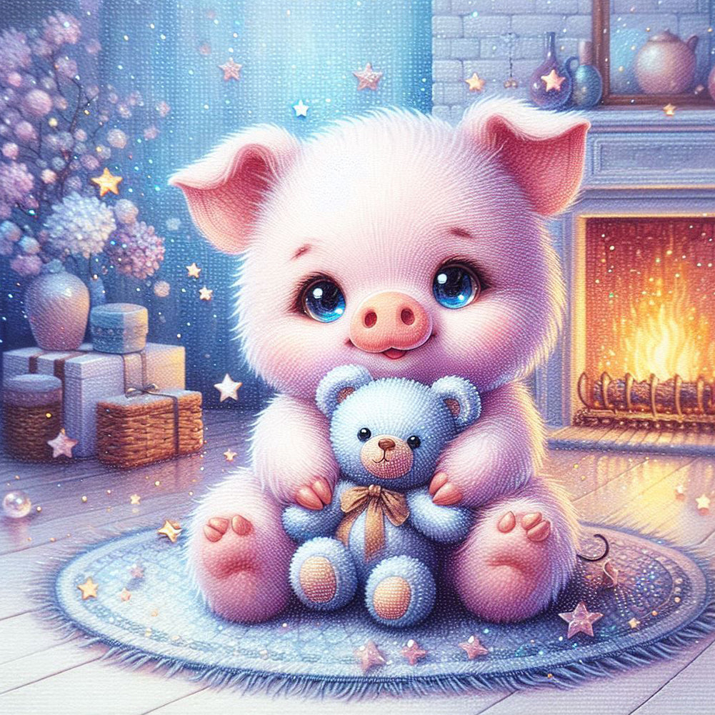 Diamond Painting - Full Round - Pig and bear (30*30CM)