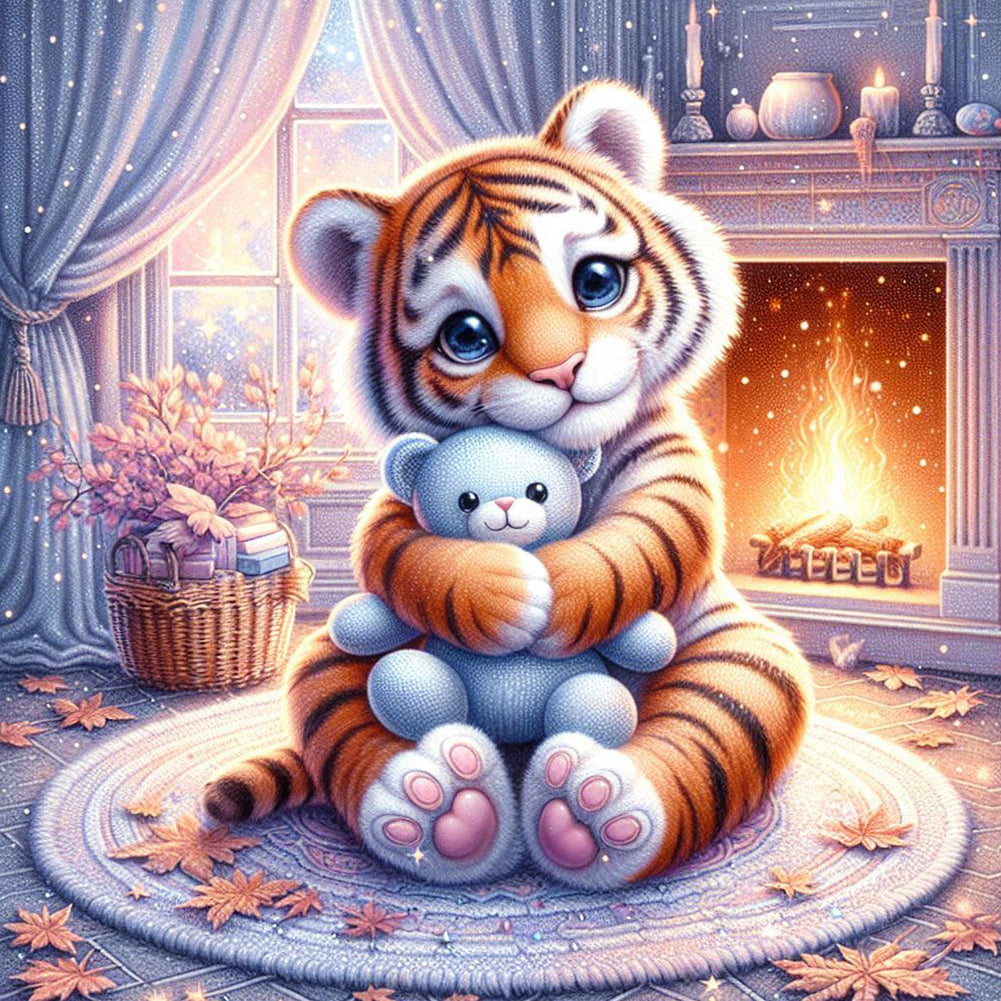 Diamond Painting - Full Round - Tiger and bear (30*30CM)