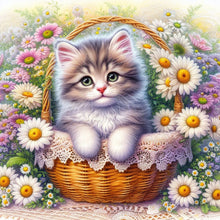 Load image into Gallery viewer, Diamond Painting - Full Round - Daisy flower basket kitten (40*40CM)
