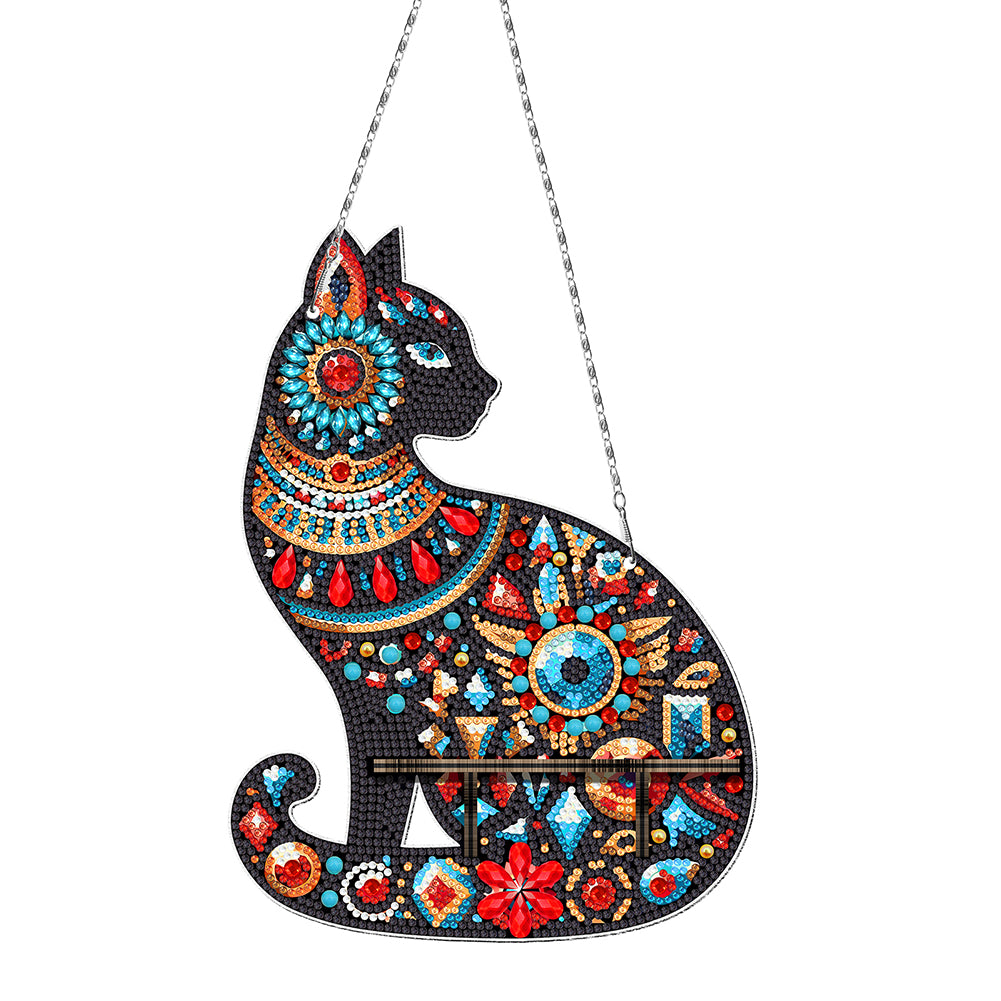 Gemstone Black Cat Diamond Painting Ornaments with Shelf for Garden Window Decor