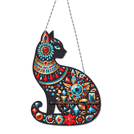 Gemstone Black Cat Diamond Painting Ornaments with Shelf for Garden Window Decor